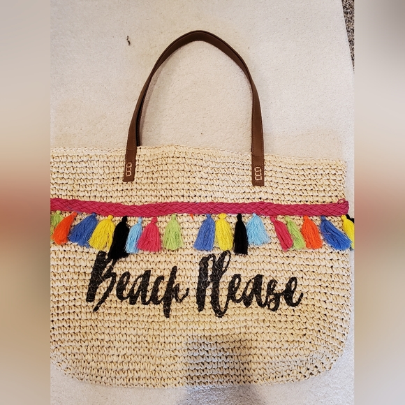 INC International Concepts Handbags - Straw Beach bag with fringes. Tote bag